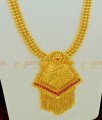 HRM400 - Gold Design Beautiful Kerala Haram Collection Ruby Stone Gold Type Long Dollar with Gold Balls Heavy Haram for Marriage 