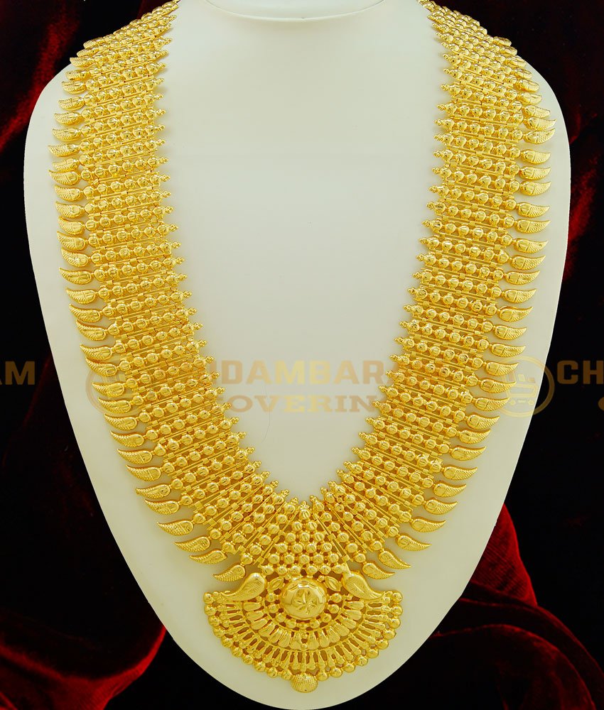 HRM404 - Real Gold Design 30 Inches 6 Line Gold Beads Broad Kerala Haram 1 Year Guaranteed Kerala Bridal Long Haram