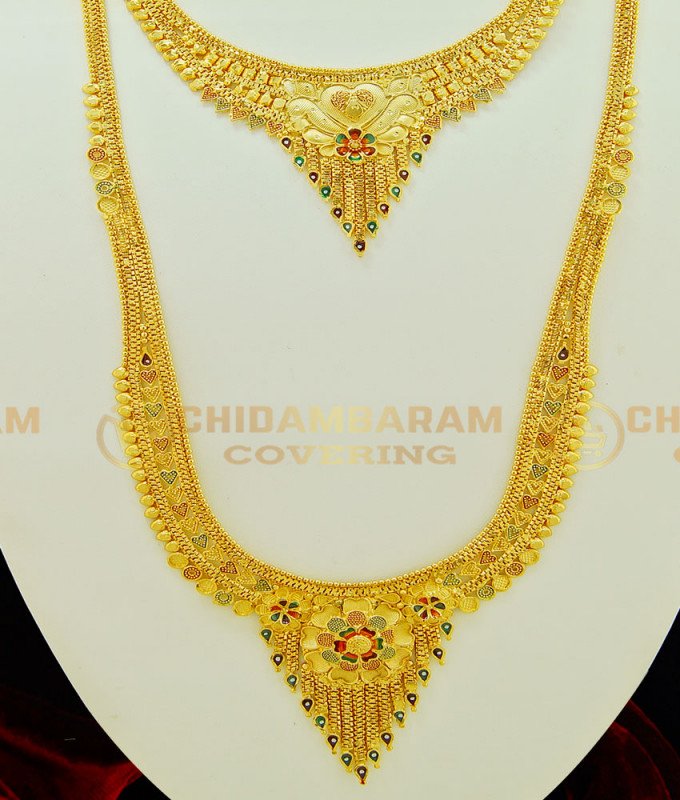 HRM408 - 1 Gram Gold Enamel Colour Beautiful Flower Design Forming Haram with Necklace Set Shop Online