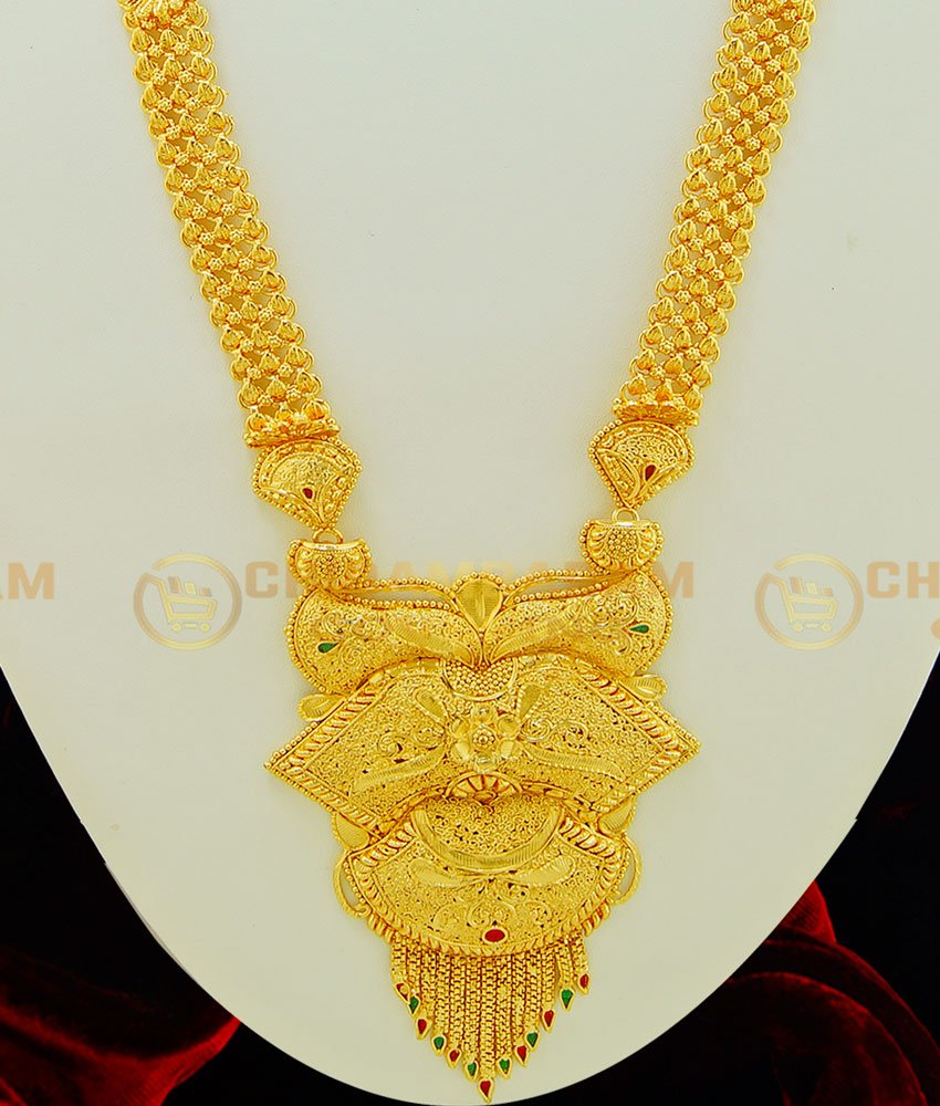 HRM410 - Beautiful Real Gold Look Design Gold Forming Heavy Dollar One Gram Gold Haram with Earrings Set