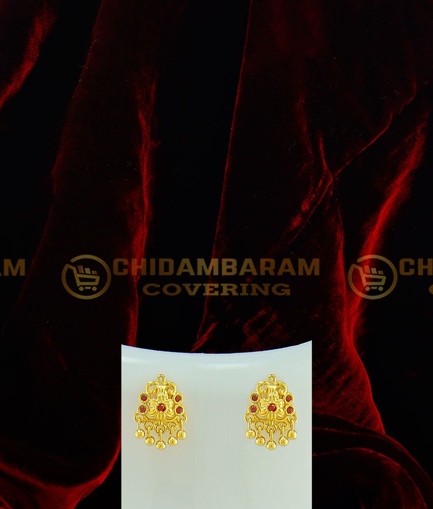 HRM411 - New Collections One Gram Gold Forming Haram Ruby Stone 3 Line Mini Haram with Earring for Wedding