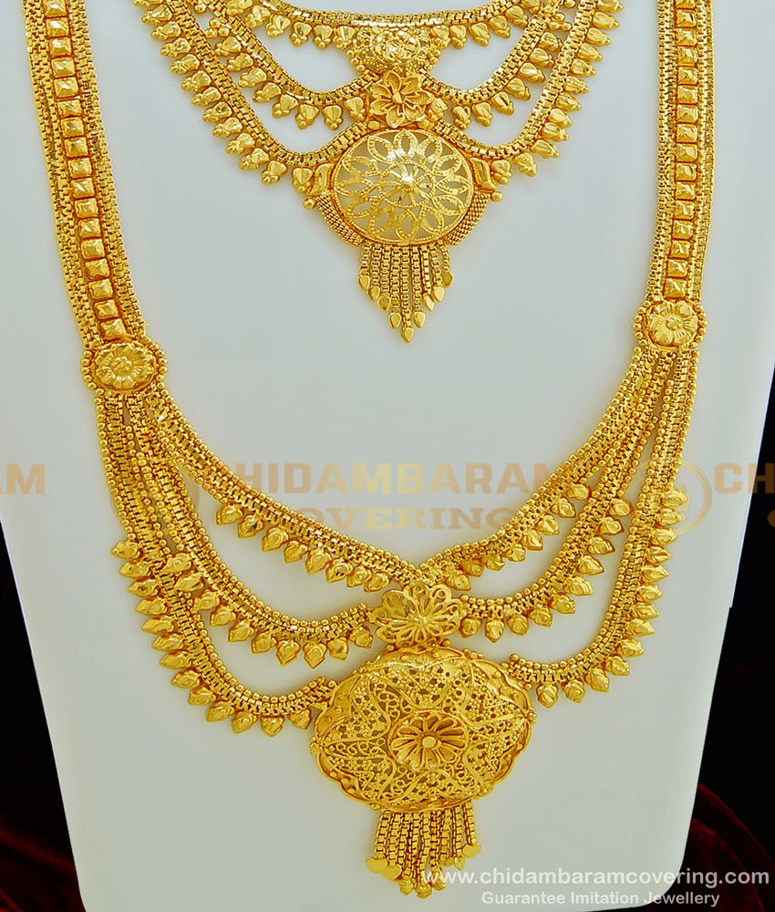 HRM422 - Chidambaram Covering Traditional Gold Design Necklace and Haram Combo Set for Marriage