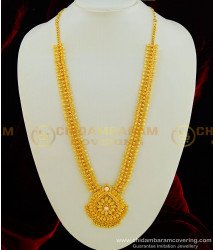 HRM426 - Beautiful Look Single Stone Leaf Design Gold Plated Long Haram Online
