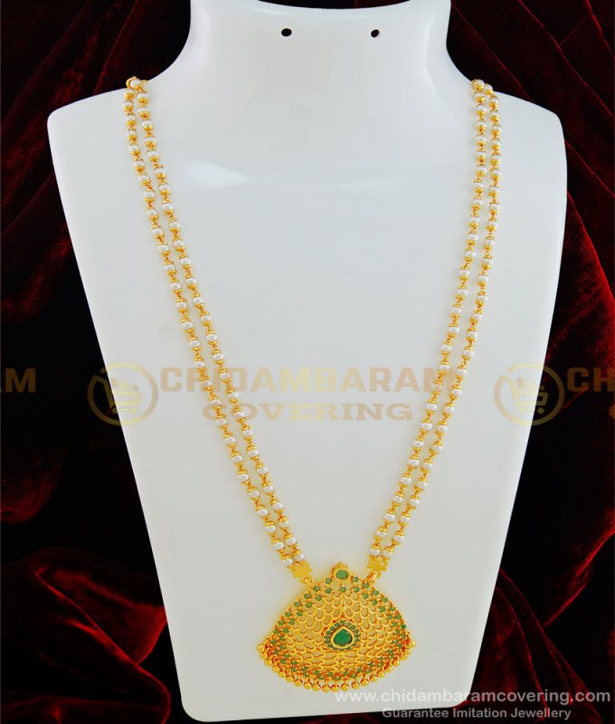 HRM443 - Elegant Emerald Stone Big Pendant Latest Pearl Haram Designs Gold Plated Jewellery 