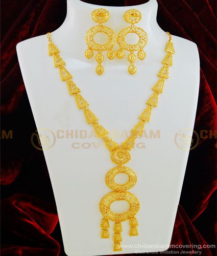HRM448 - Latest Dubai Jewellery First Quality Real Gold Design Light Weight Haram with Earring Set Online