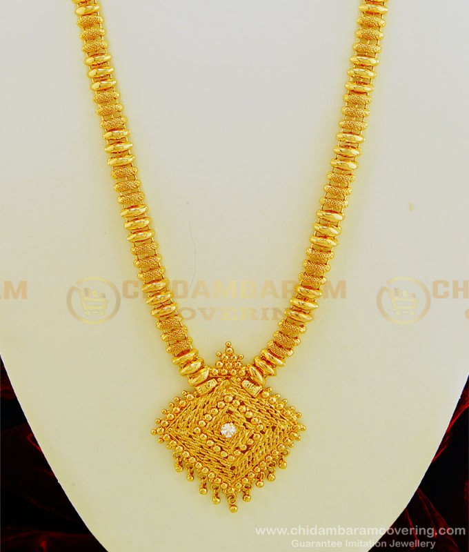 HRM450 - Beautiful Gold Haram Designs Gold Plated Net Pattern White Stone Long Haram for Women