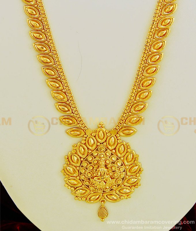 HRM451 - Latest Leaf Design Lakshmi Dollar Plain Haram Pure Gold Plated Jewelry