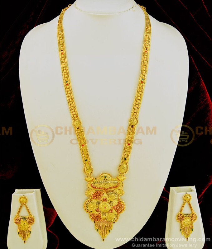 HRM463 - Buy New Gold Haram Design First Quality Enamel Gold Forming Haram with Earring Set for Wedding