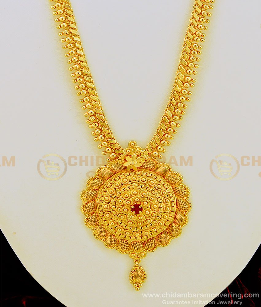 HRM468 - Simple Single Ruby Stone Long Haram One Gram Gold Jewellery Online 