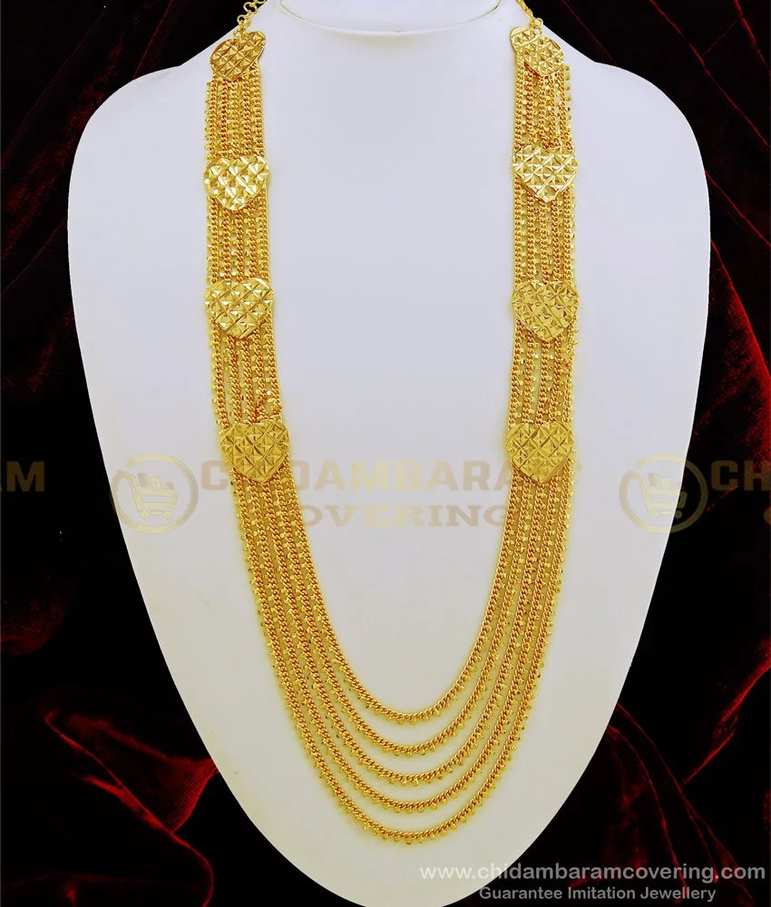Buy Bridal Wear Gold Design Rani Haaram Shining Long Layered Chain ...