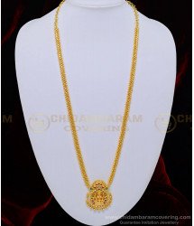 HRM512 - Original Gold Plated Simple Lakshmi Dollar Chain Type Multi Stone Lakshmi Haram Online    