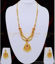 HRM515 - New Arrival Party Wear 1 Gram Gold Plated Ad Stone Mini Haram with Earring Combo Set Online  