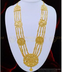 HRM526 - Real Gold Design Gold Plated Four Line Flower Design Gold Governor Malai Online
