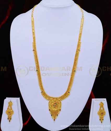 HRM546 - Enamel Gold Forming Simple Light Weight Gold Finish Haram with Earring Set Online
