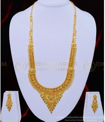 HRM550 - Wedding Real Gold Design Long Enamel Haram with Earring Forming Gold Jewellery Online