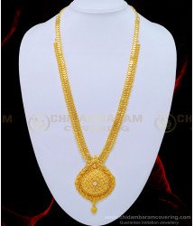 HRM556 - Bridal Wear Single White Stone Long Haram One Gram Gold Jewellery Online