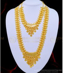HRM560 - Traditional Wedding Kerala Jewellery Light Weight Mango Gold Haram Necklace Combo Set