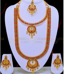 HRM587 - Premium Quality Temple Jewellery High Quality Stone Semi Bridal Jewellery Set Online 