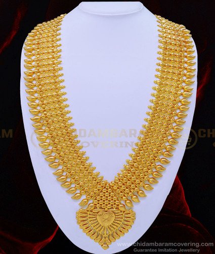 HRM600 - Traditional Kerala Wedding Grand Look Broad Four Line Golden Beads Mango Haram Buy Online 