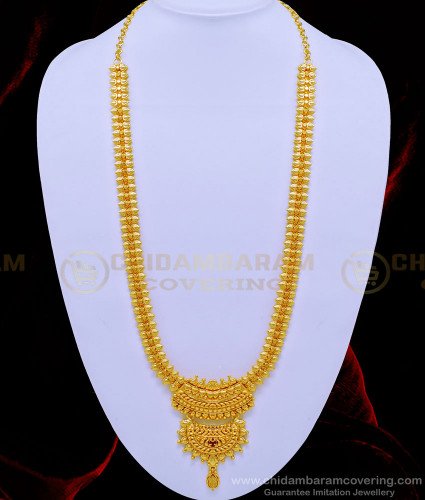 HRM629 - Latest Haram Design Full Leaf Pattern Ruby Stone Long Haram One Gram Gold Jewellery Online