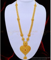 HRM646 - Latest Heart Dollar Gold Beads with Ruby Emerald Stone One Gram Gold Long Haram 