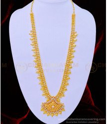 HRM665 - Traditional Lakshmi Design Full White Stone Haram Gold Paled Jewellery