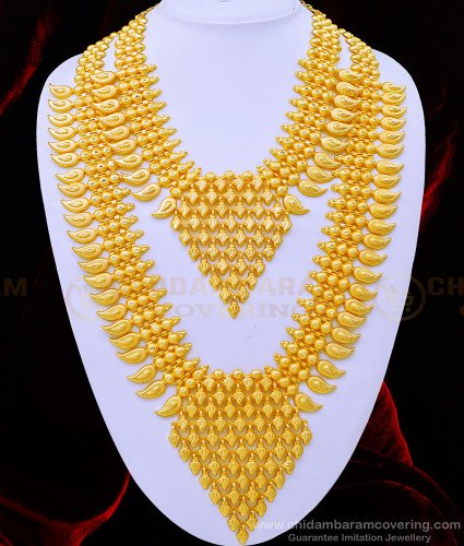 HRM680 - Gold Plated matt finish Mango Haram with Necklace Combo Set Kerala Wedding Jewellery 