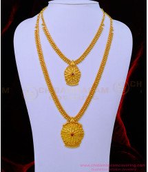 HRM722 - 1 Gram Gold Simple Flower Design Pendant Haram Necklace Set for Women Wedding 