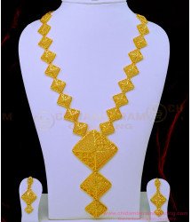HRM735 - Dubai Gold Jewellery Design 1 Gram Gold Plain Haram with Earrings for Wedding 