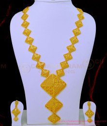 HRM735 - Dubai Gold Jewellery Design 1 Gram Gold Plain Haram with Earrings for Wedding 