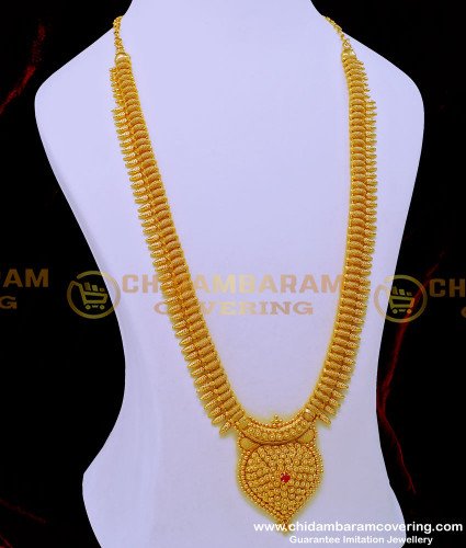 HRM780 - Grand Look Ruby Stone Gold Plated Haram Design for Wedding