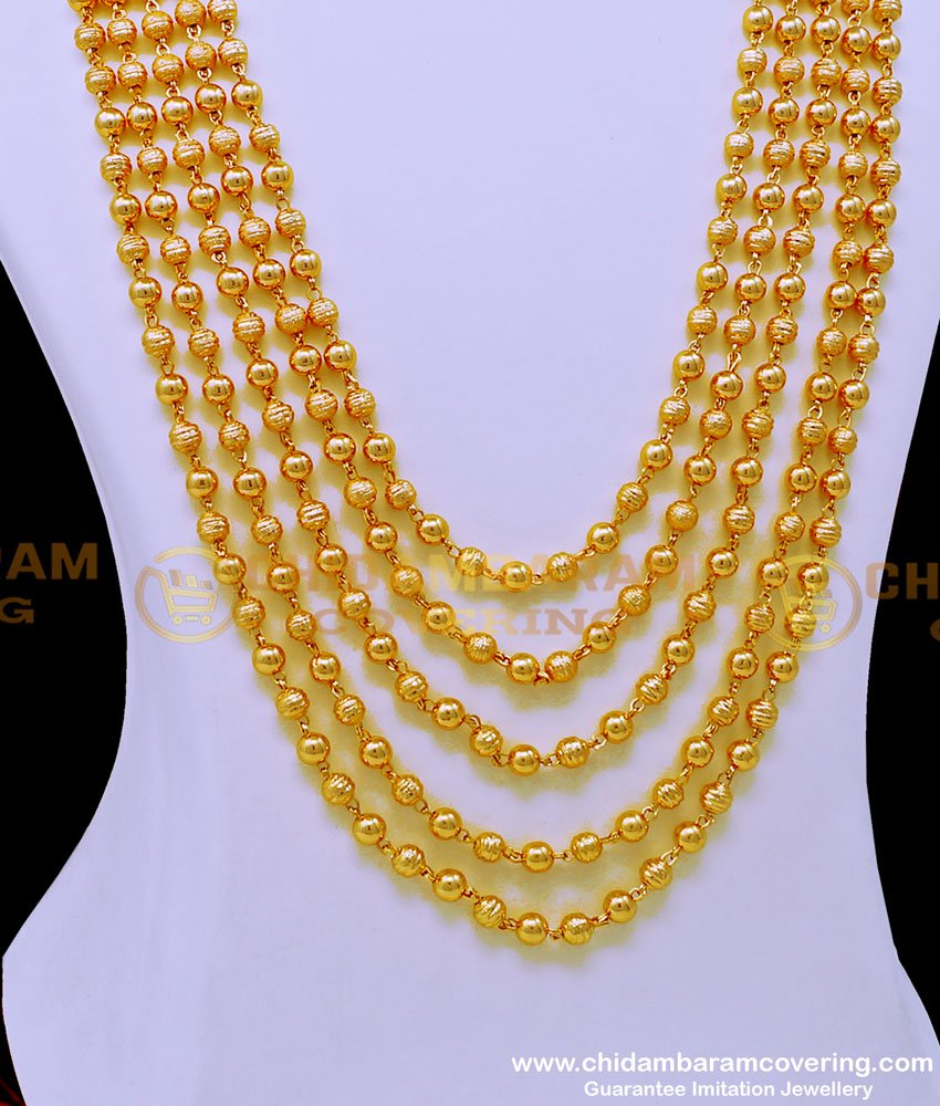gold plated haram, layered haram, 5 line haram, gold haram, gindla mala, beads mala, chandraharam designs gold, chandraharam designs latest