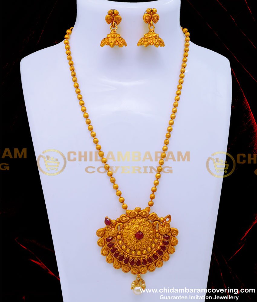 Traditional Temple Jewellery Designs Haram Jhumkas Set