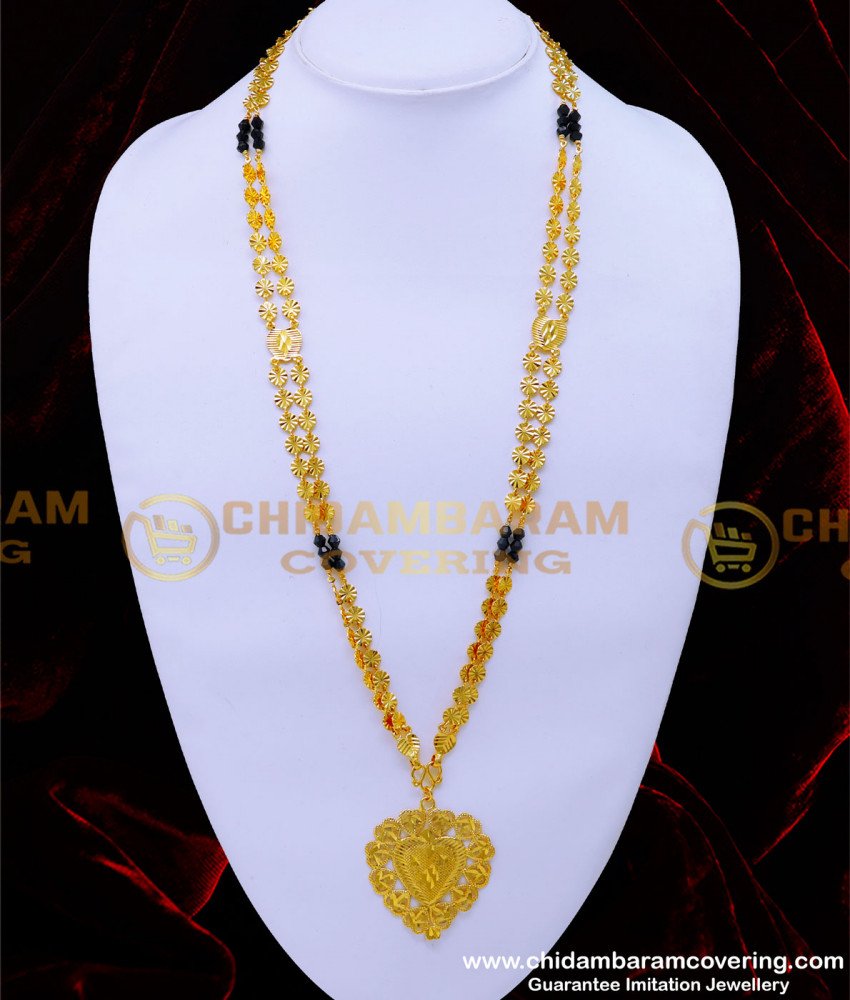Traditional Gold Black Beads Long Chain for Daily Use