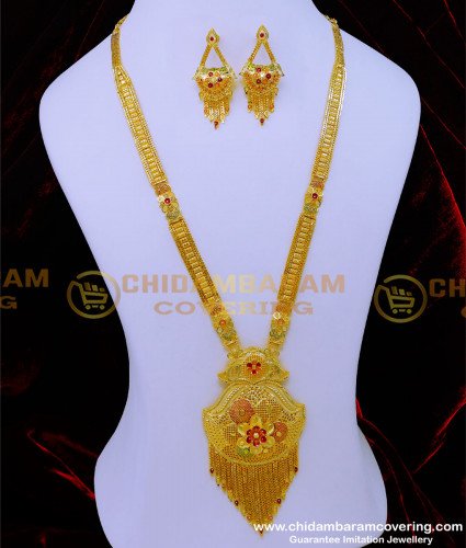HRM859 - Latest Forming Long Enamel Haram with Earrings 2 Gram Gold Jewellery 