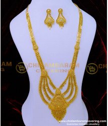 HRM860 - 2 Gram Gold 4 Line Forming Gold Haram with Earrings Set