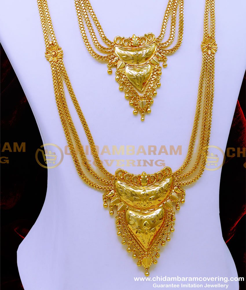 one gram gold haram online shopping, 1 gram gold haram designs, AD Stone Haram set, long haram, simple gold haram designs, One Gram Gold Haram Set 