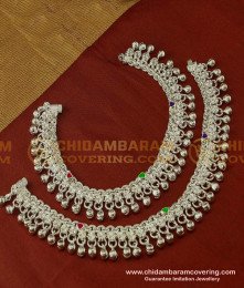 ANK031 - Bridal Wear White Metal Heavy Weight Full Beads Anklet Designs Salangai Kolusu Buy Online