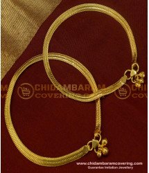 ANK048 - 10 Inch Real Gold Design Broad Anklet Flexible Chain Padasaram Design for Wedding