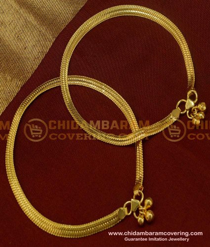 ANK048 - 11 Inch Real Gold Design Broad Anklet Flexible Chain Padasaram Design for Wedding