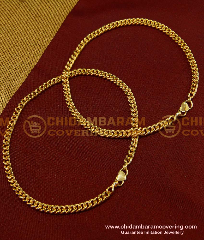 ANK052 - 10 Inches One Gram Gold Plated Thick Gold Chain Anklet Padasaram Design Buy Online