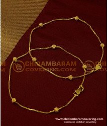 ANK059 - 10.5 Inch New Payal Gold Design Thin Chain Disco Ball Gold Plated Anklet for Girls 