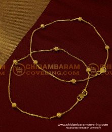 ANK059 - 11 Inch New Payal Gold Design Thin Chain Disco Ball Gold Plated Anklet for Girls 