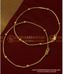 ANK060 - 9.5 Inch Trendy Real Gold Leg Padasaram Light Weight Chain Golden Beads Anklet Design Online