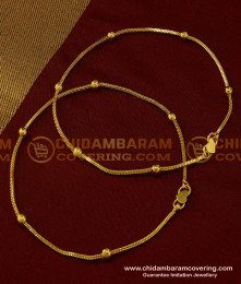 ANK060 - 10.5 Inch Trendy Real Gold Leg Padasaram Light Weight Chain Golden Beads Anklet Design Online