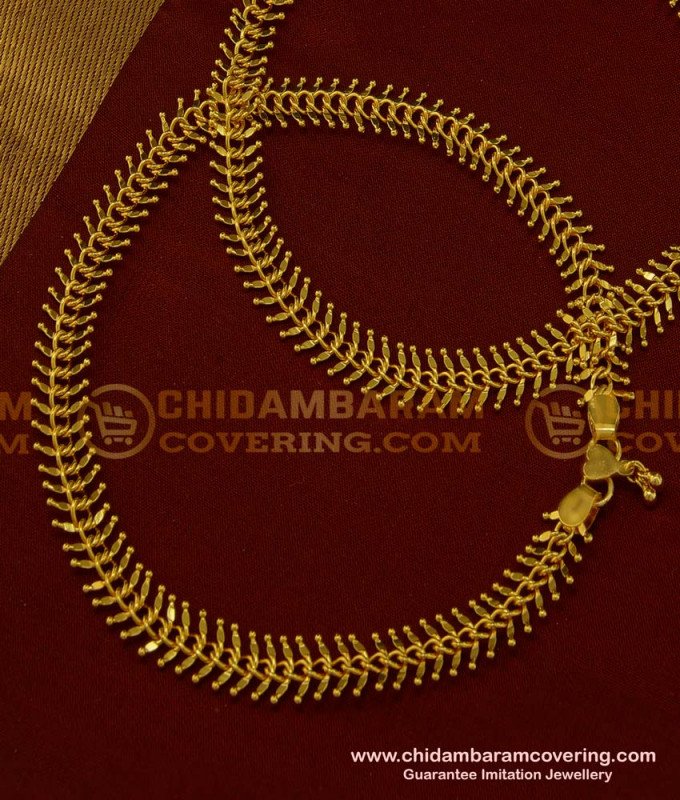 ANK063 - 12 Inch Gold Plated Leaf Design Broad Chain Type Anklet Kolusu Indian Jewellery