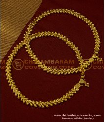 ANK065 - 12 Inch South Indian Bridal Wear Solid Leaf Design Gold Payal Covering Anklet Online