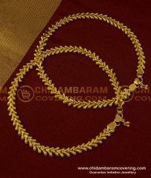ANK065 - 12 Inch South Indian Bridal Wear Solid Leaf Design Gold Payal Covering Anklet Online