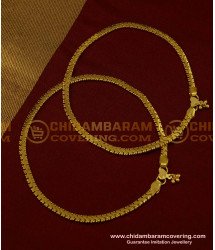 ANK066 - 12 Inch Real Gold Design Plain Thick Chain Type Kerala Design Anklet Kolusu Indian Jewellery