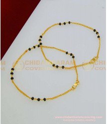 ANK070 - 10.5 Inch Trendy Black Crystal Anklet Gold Plated Thin Black Bead Anklet Payal Online  